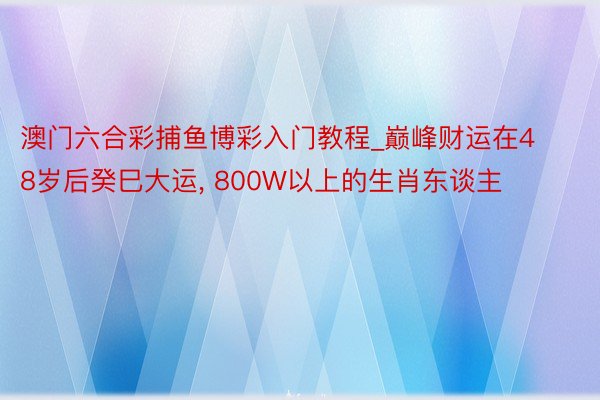 澳门六合彩捕鱼博彩入门教程_巅峰财运在48岁后癸巳大运, 800W以上的生肖东谈主