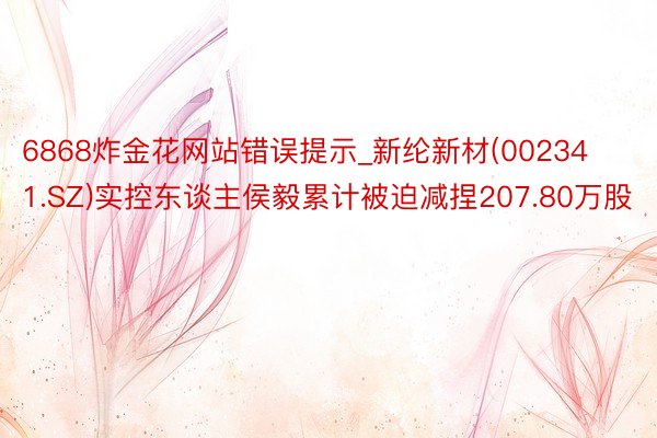 6868炸金花网站错误提示_新纶新材(002341.SZ)实控东谈主侯毅累计被迫减捏207.80万股